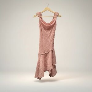 Vintage Dusty Rose Cowl Neck Fairy Dress Size Small